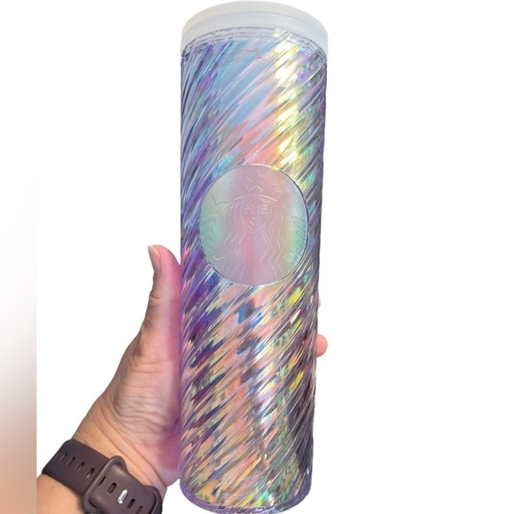 STARBUCKS Iridescent Swirl Plastic Swirl Travel Cup - Picture 1 of 1
